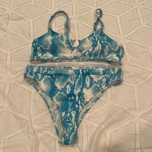 Blue Snake Skin Bikini High Waisted